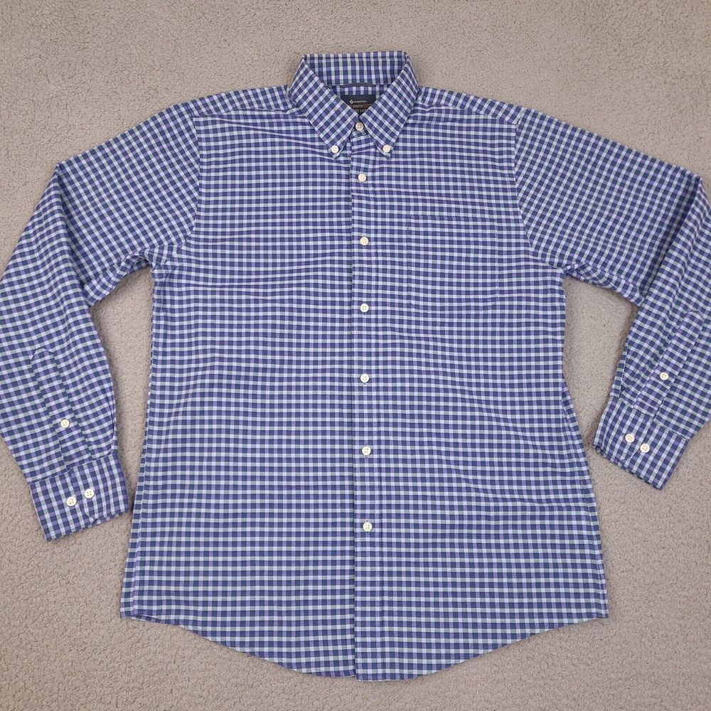 Member's Mark Stretch Plaid Oxford Shirt Men's Medium Blue Green‎ Button Up